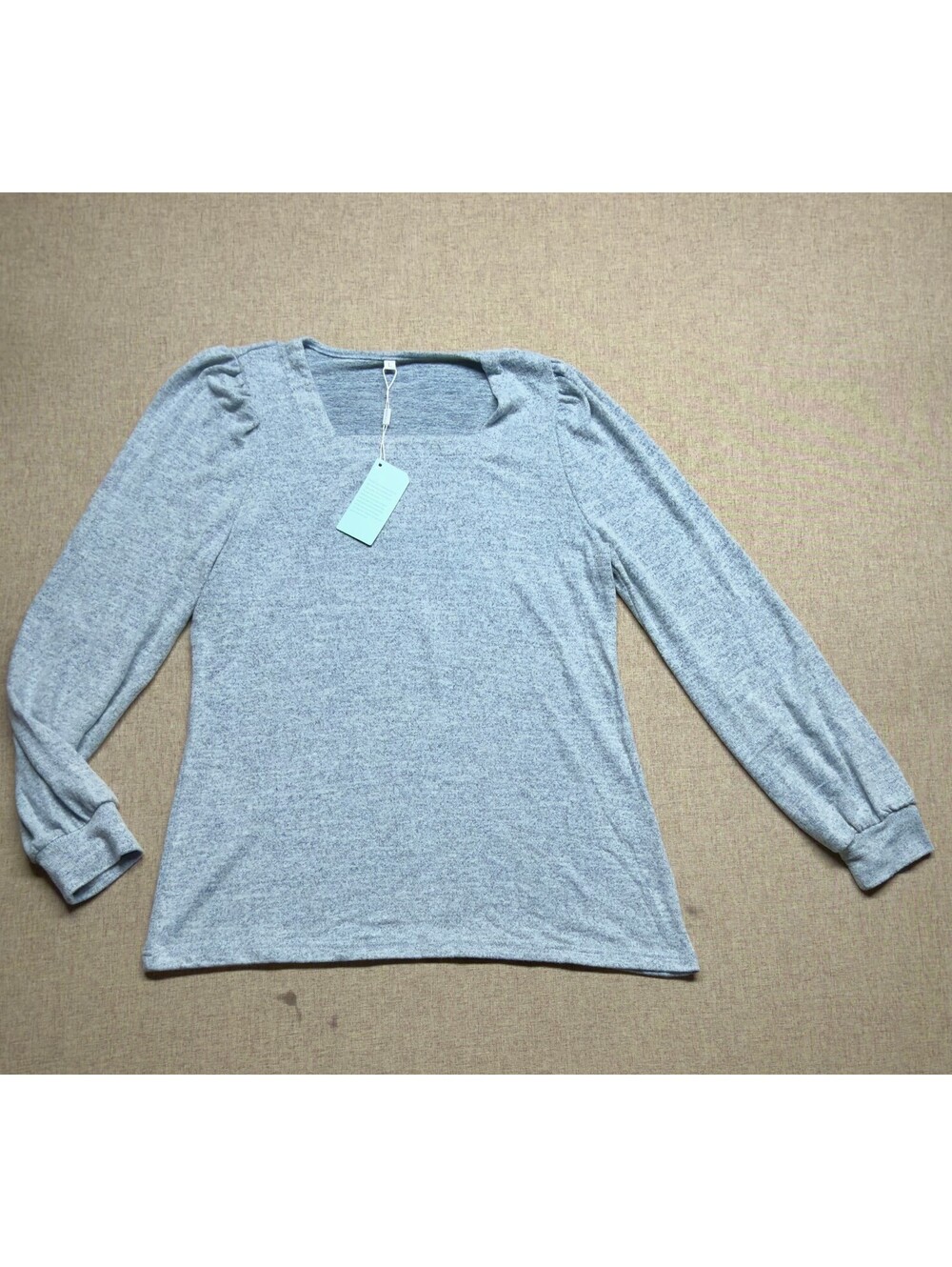 NWT WIHOLL Heather Light Blue Puff Sleeve Square Neck Top Large